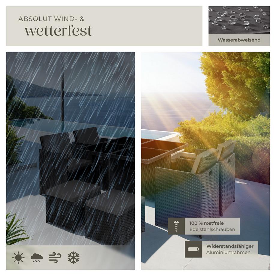 Tectake Aluminium Rattan Sitzgruppe Manhattan wetterfest und UV-beständig 2 Bezugssets  