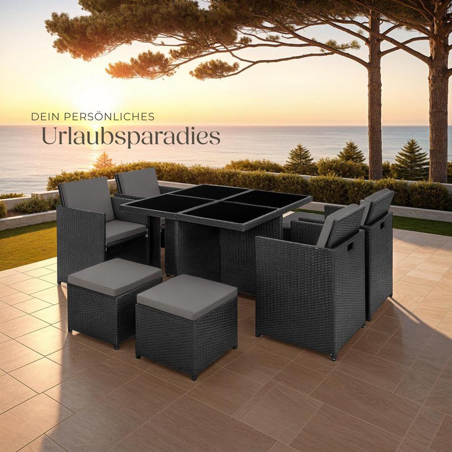 Tectake Aluminium Rattan Sitzgruppe Manhattan wetterfest und UV-beständig 2 Bezugssets  