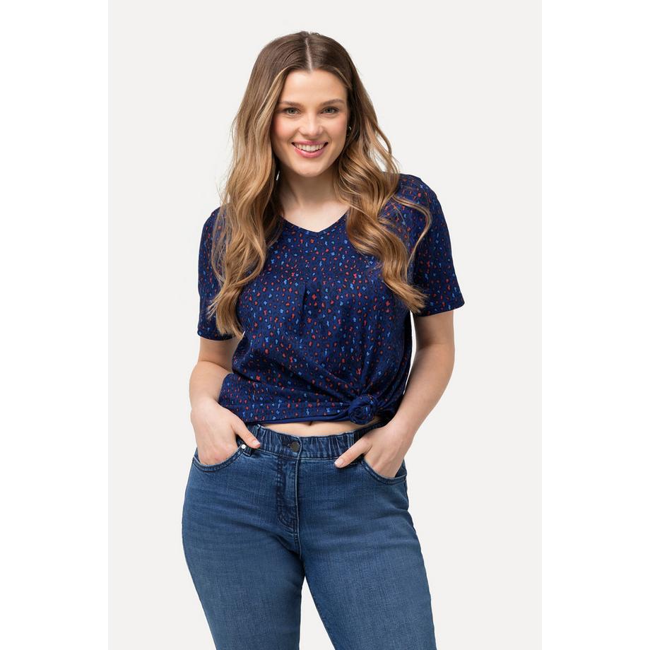 Ulla Popken T-shirt Plis Décoratifs Coupe Évasée Col V Manches Courtes  