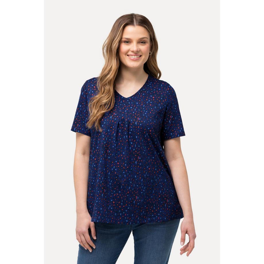 Ulla Popken T-shirt Plis Décoratifs Coupe Évasée Col V Manches Courtes  