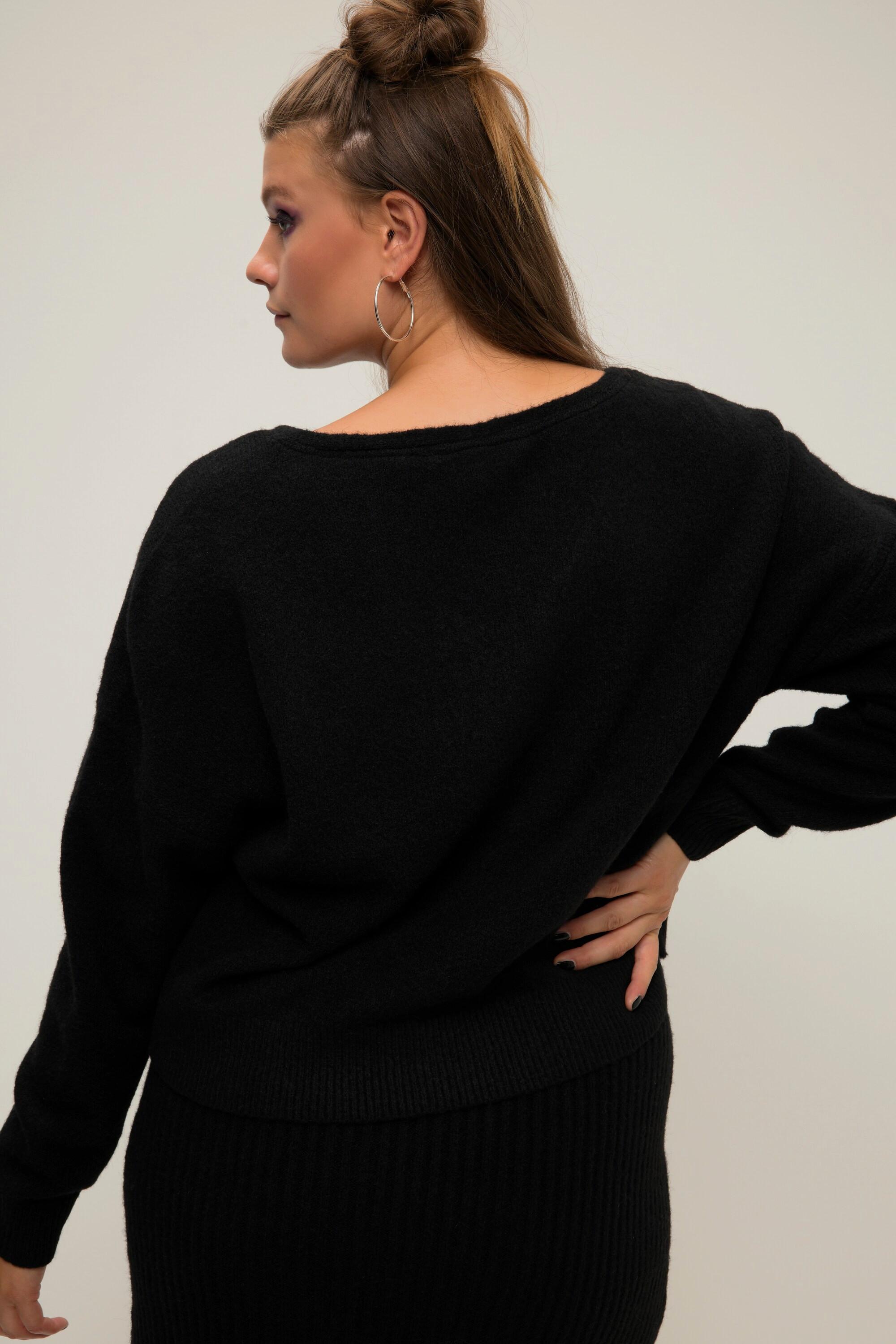 Studio Untold  Pullover, Boxy Shape, Saum-Schlitze, V-Ausschnitt, Langarm 