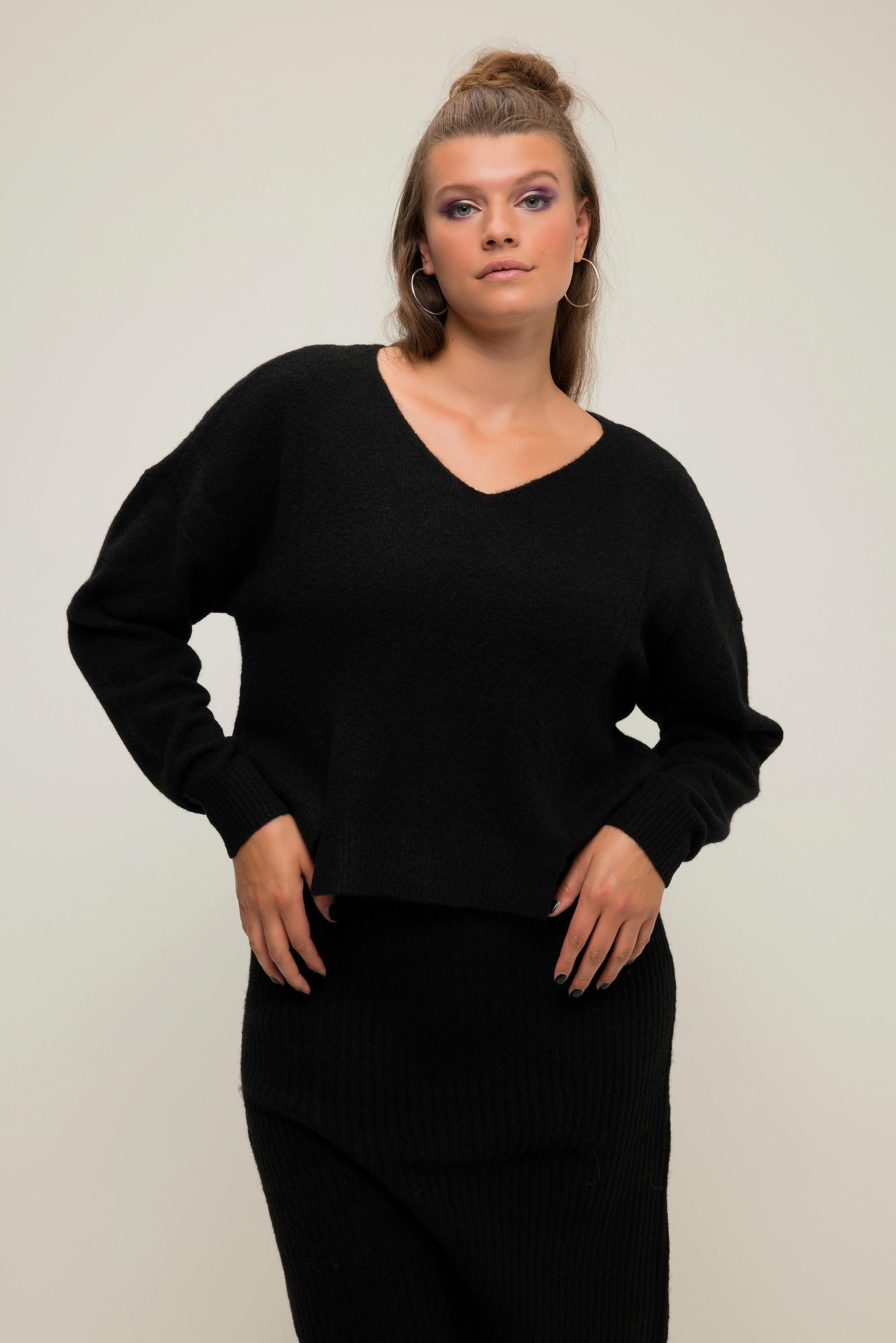 Studio Untold  Pullover, Boxy Shape, Saum-Schlitze, V-Ausschnitt, Langarm 