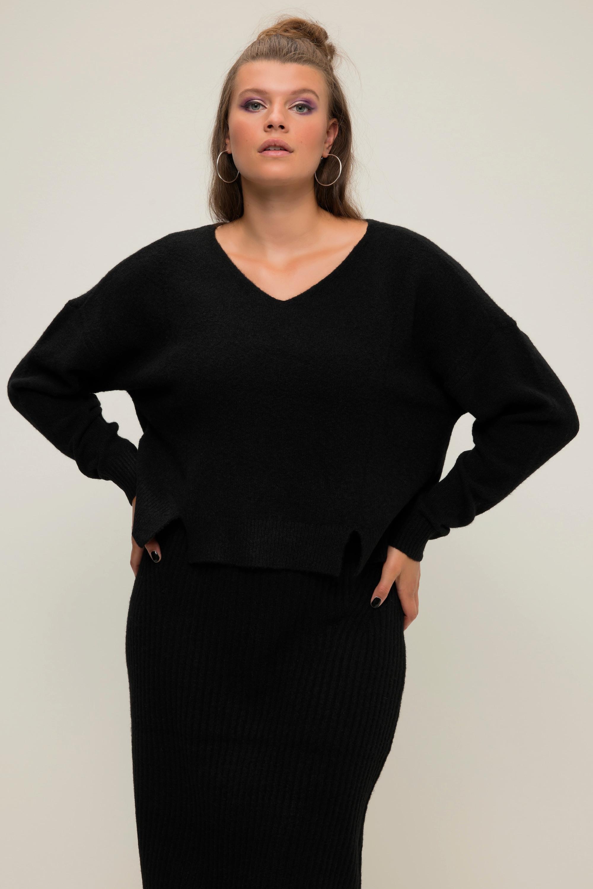 Studio Untold  Pullover, Boxy Shape, Saum-Schlitze, V-Ausschnitt, Langarm 