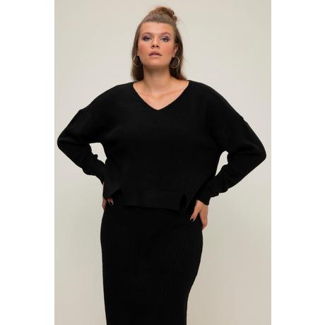 Studio Untold  Pullover, Boxy Shape, Saum-Schlitze, V-Ausschnitt, Langarm 