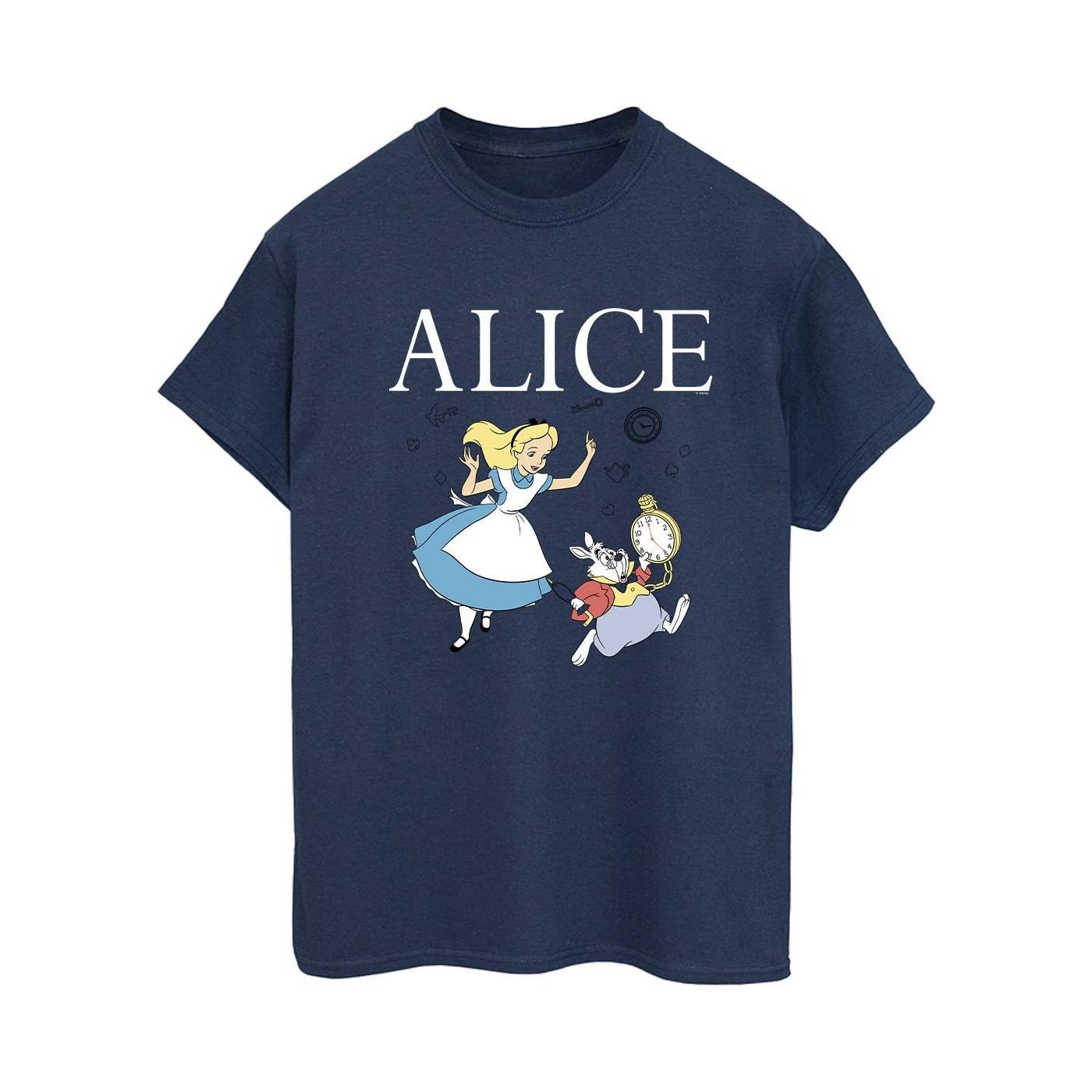 Image of Alice In Wonderland Follow The Rabbit Tshirt Damen Marine 5XL
