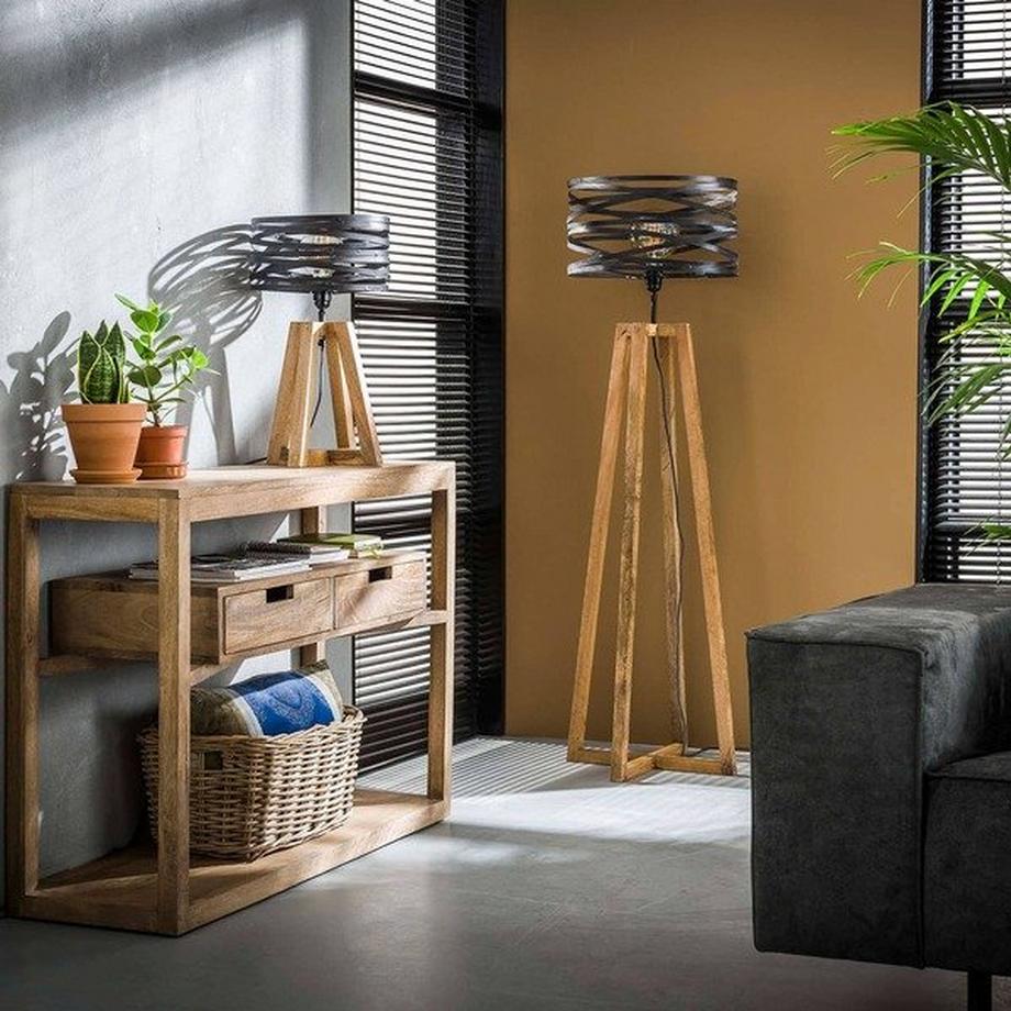 mutoni Lampe de table abat-jour en spirale avec cadre en bois gris ardoise  