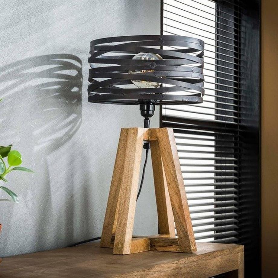 mutoni Lampe de table abat-jour en spirale avec cadre en bois gris ardoise  