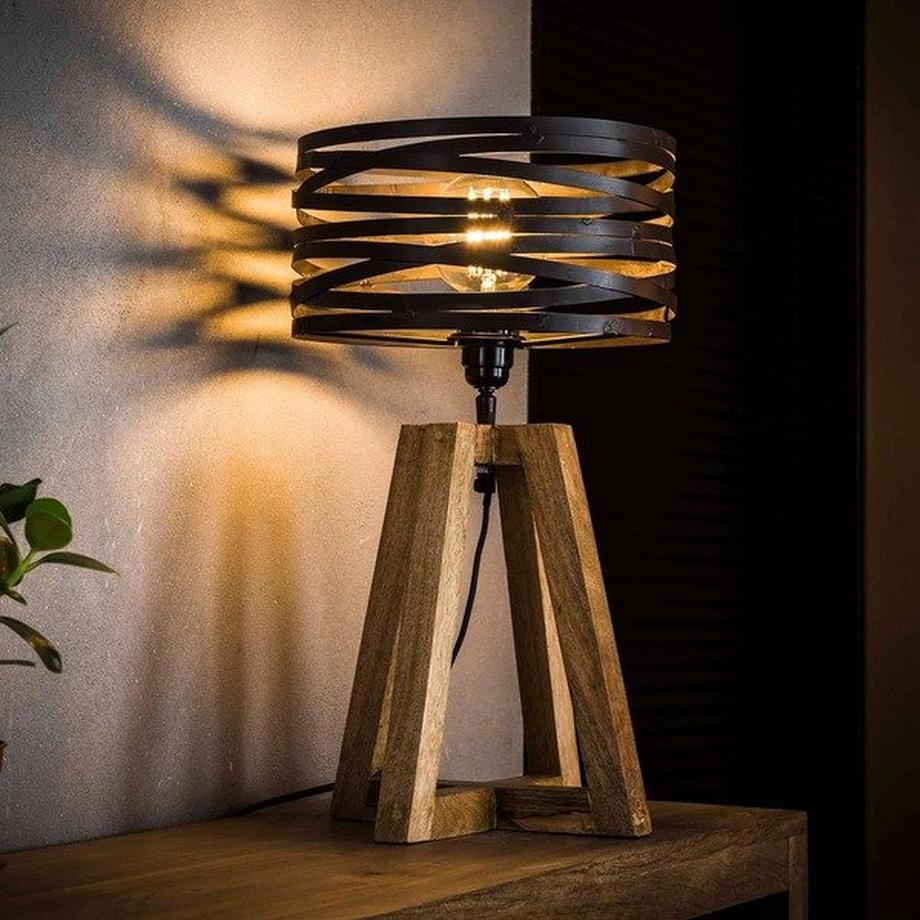 mutoni Lampe de table abat-jour en spirale avec cadre en bois gris ardoise  