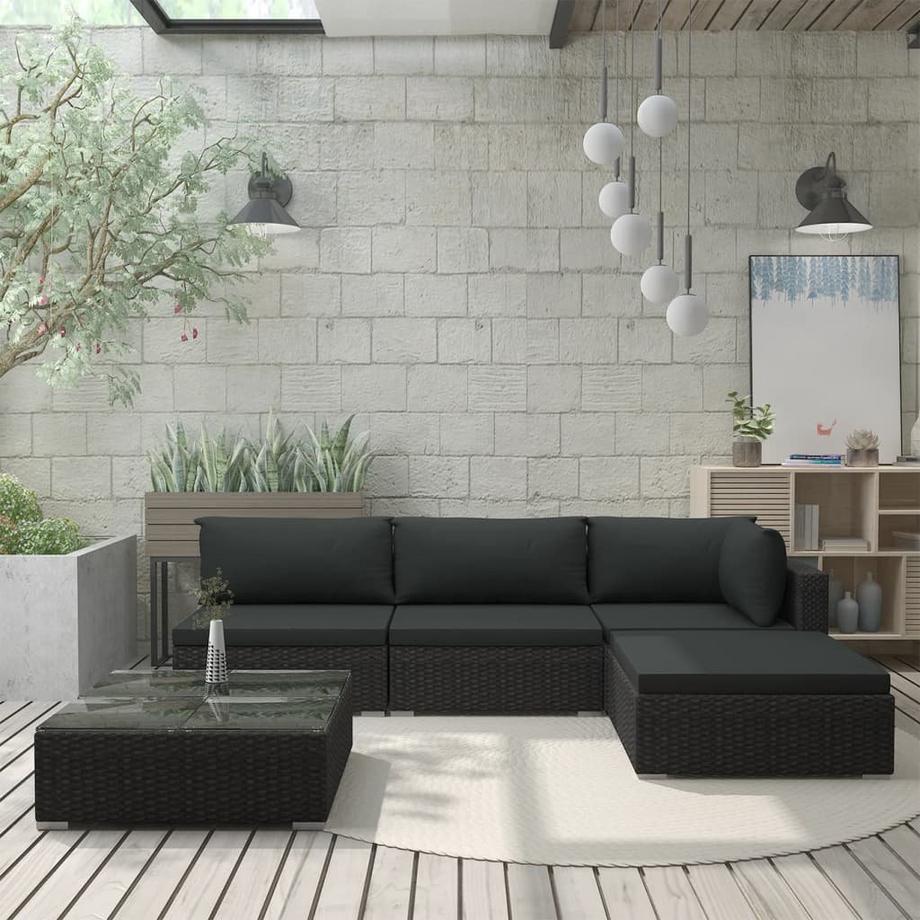 VidaXL Set aus Rattan-Ecksofa, Couchtisch und Kissen  