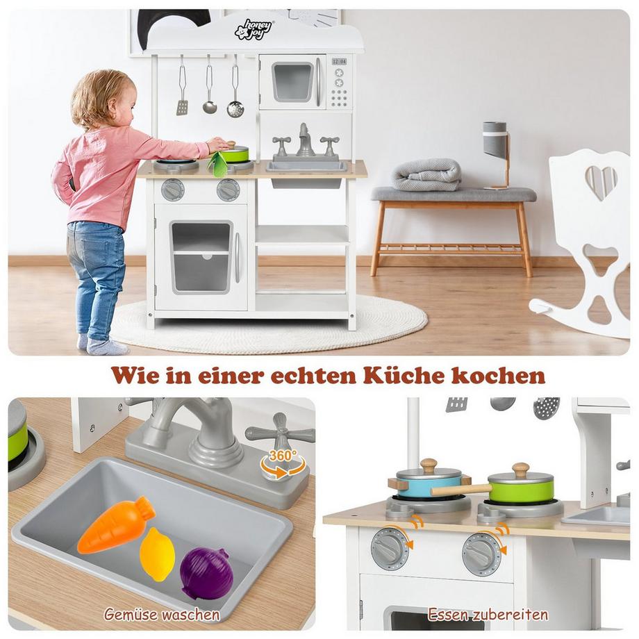 Northix  Cuisine de jeu pour enfants Cuisine de jeu en bois Ensemble de cuisine 60 x 30 x 83 cm blanc 