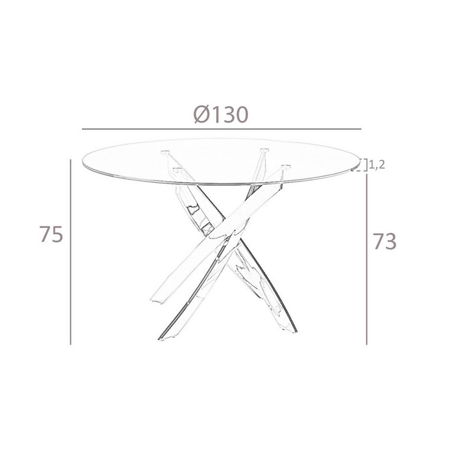 ANGEL CERDA Table à manger ronde verre trempé et acier blanc  