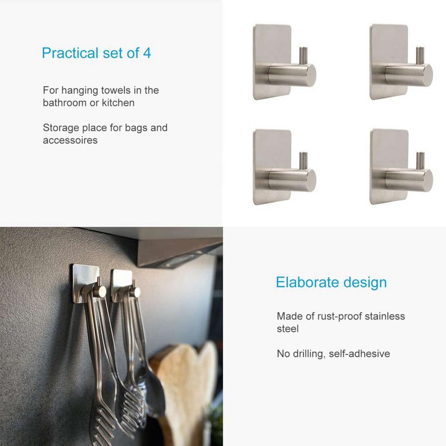 Intirilife 4x Handtuchhalter Handtuchhaken selbstklebend  