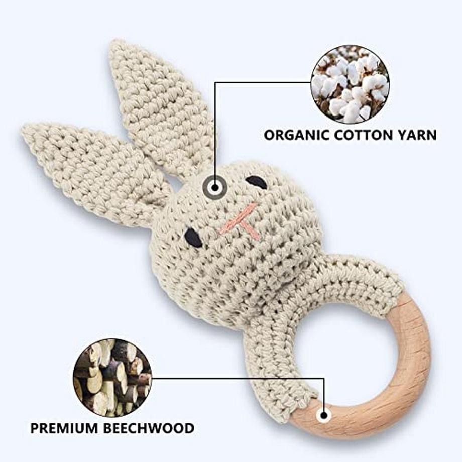 Activity-board  Rassel Baby Holzspielzeug Beißring Baby handgemachtes Kaninchen Rassel Greifspielzeug 