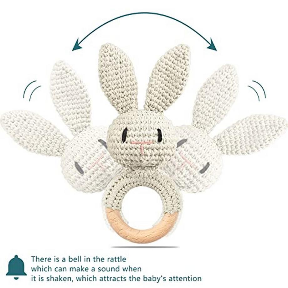Activity-board  Rassel Baby Holzspielzeug Beißring Baby handgemachtes Kaninchen Rassel Greifspielzeug 