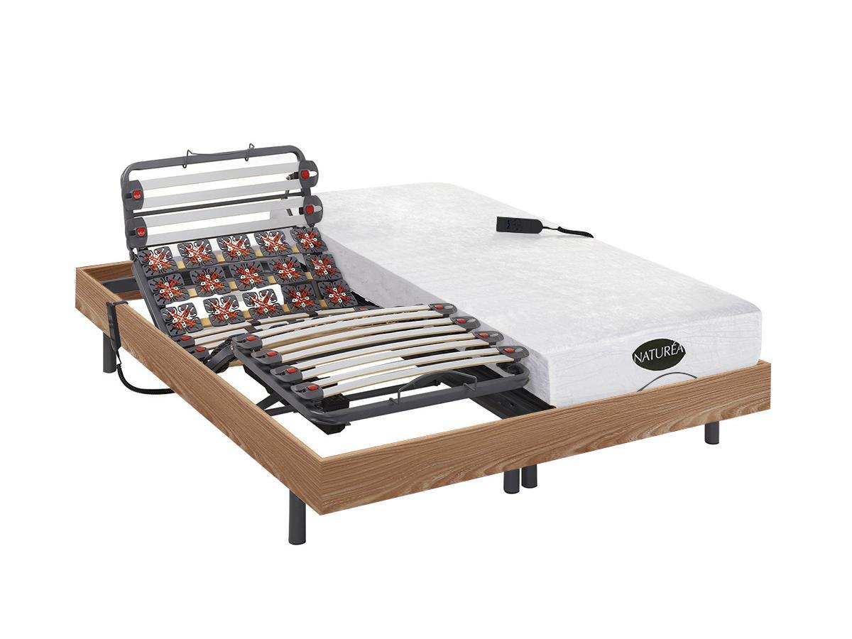 NATUREA Lit électrique relaxation lattes plots matelas mémoire de forme bambou DAMYSOS de NATUREA moteurs OKIN 2 Chêne  