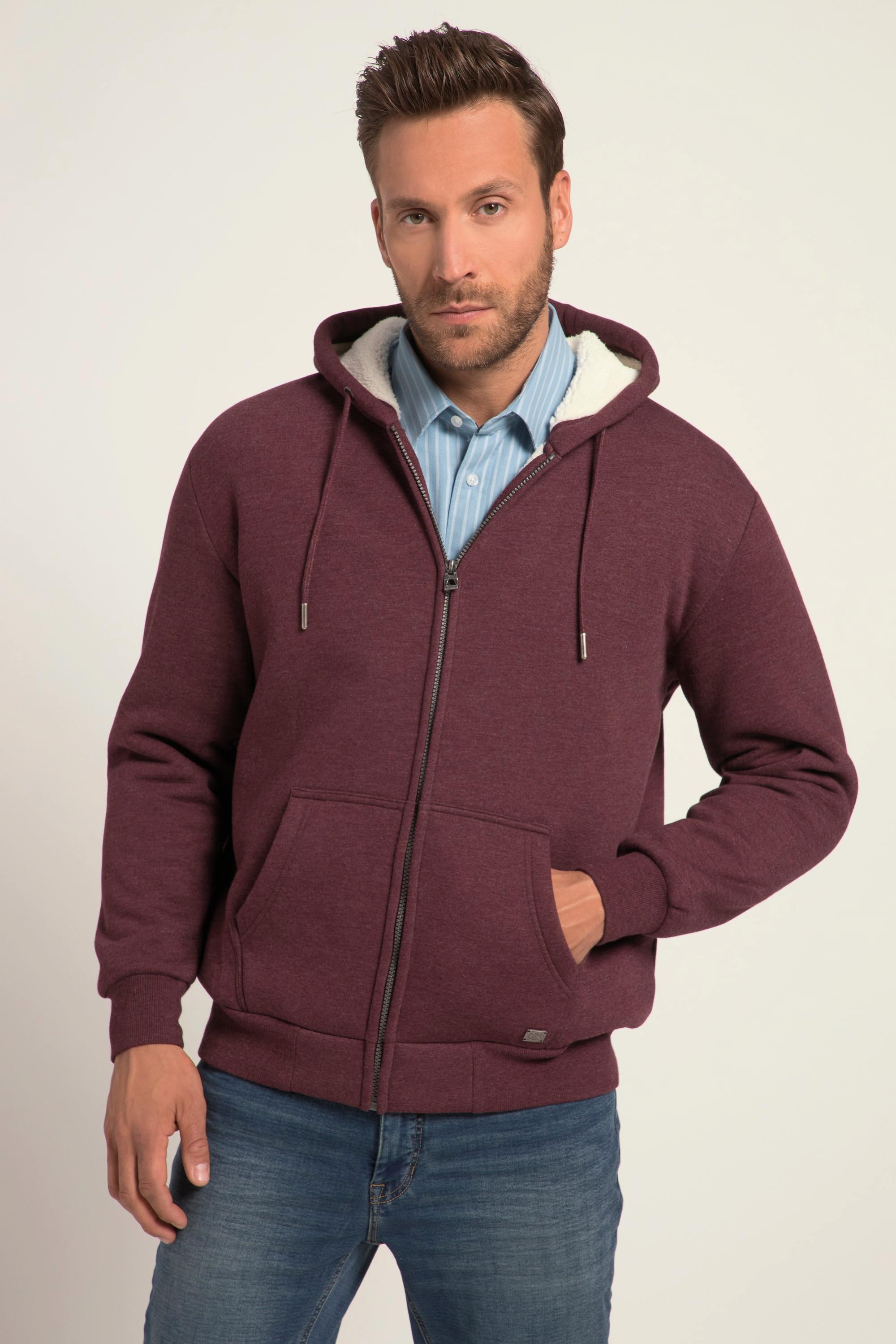 JP1880  Giacca per l'outdoor in felpa con cappuccio, fodera di teddy e zip, fino alla tg. 8XL 