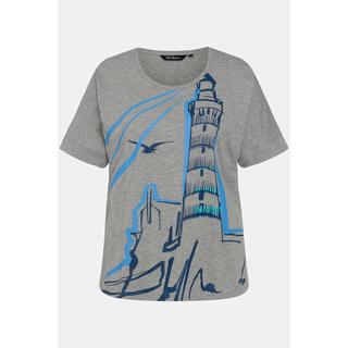 Ulla Popken  T-shirt oversized à col rond, manches courtes et motif phare 