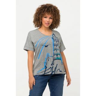 Ulla Popken  T-Shirt, Leuchtturm, Oversized, Rundhals, Halbarm 