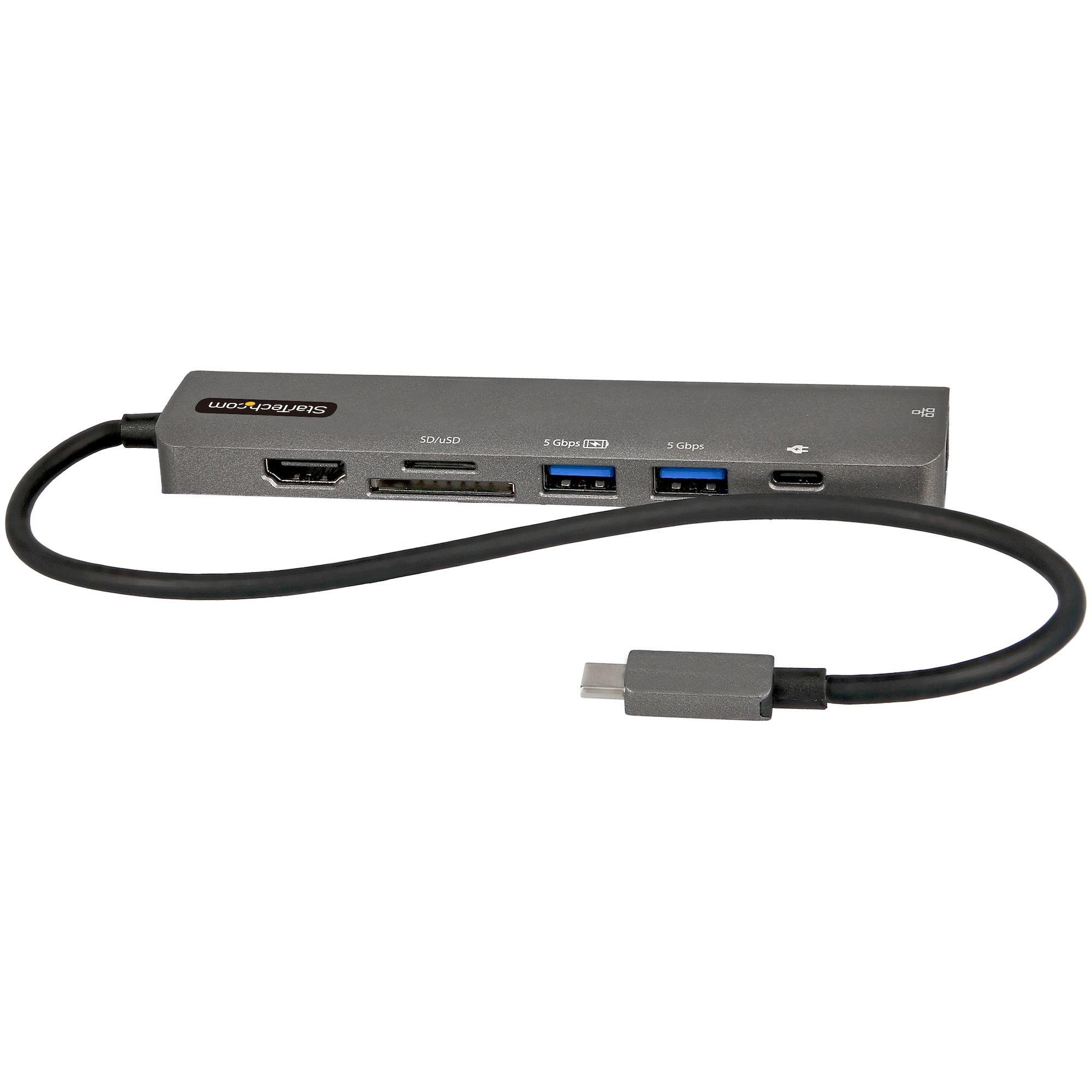 Image of StarTech.com USB-C Multiport Adapter - USB-C auf 4K 60Hz HDMI 2.0, 100W Power Delivery Pass-through, SDMicroSD, 2 Port USB 3.0 Hub, GbE - USB-C Mini Dock - 30cm langes angeschlossenes Kabel