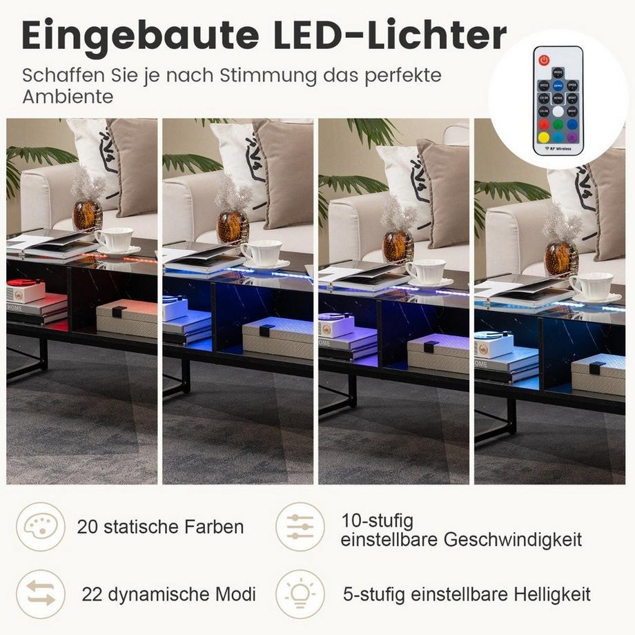 B2X LED Couchtisch mit Marmor Optik & einstellbaren Lichtfarben & Helligkeit Wohnzimmertisch  