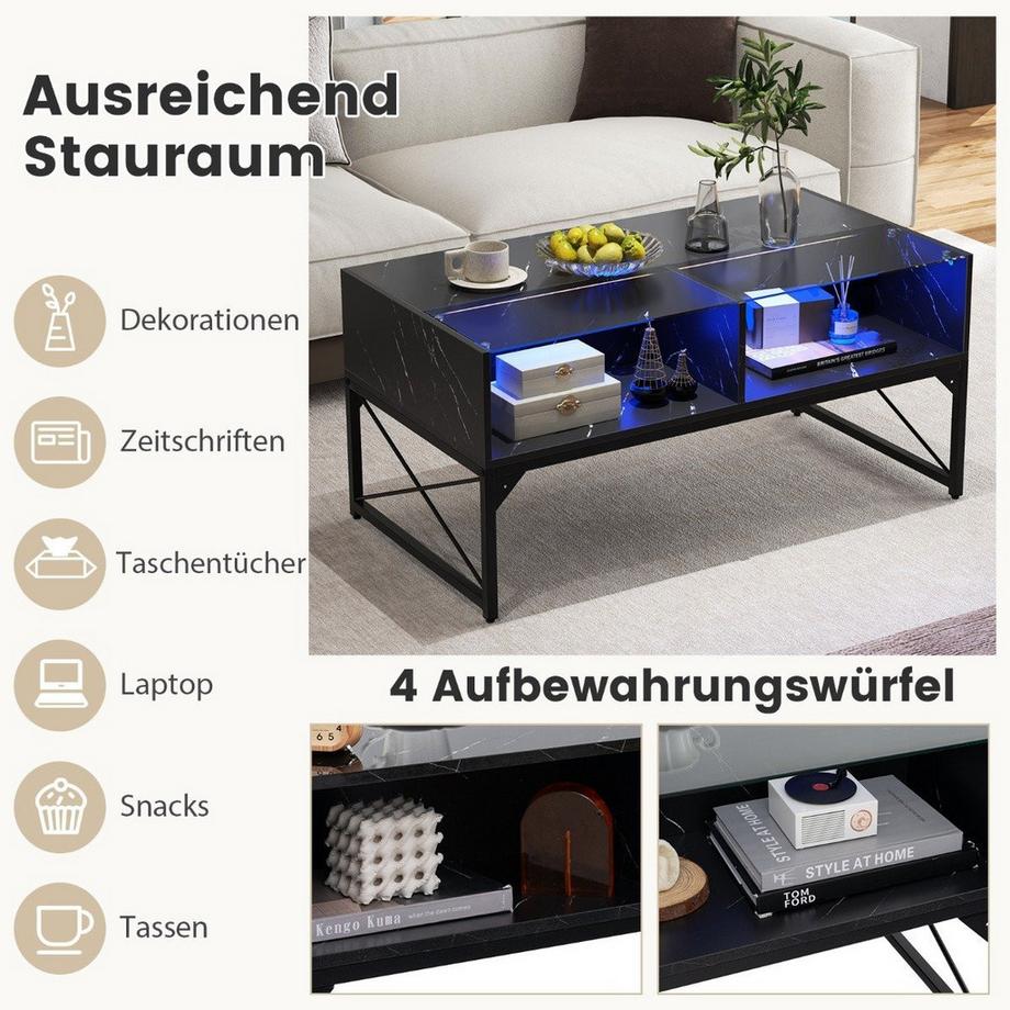 B2X LED Couchtisch mit Marmor Optik & einstellbaren Lichtfarben & Helligkeit Wohnzimmertisch  