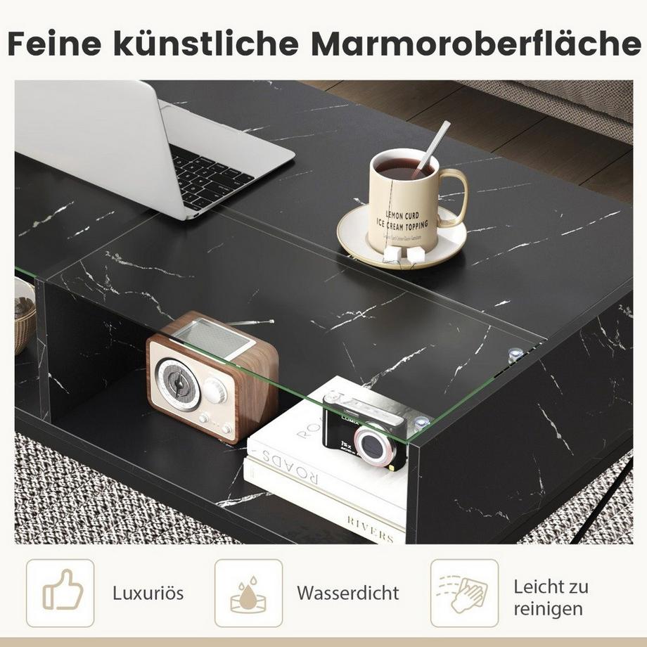 B2X LED Couchtisch mit Marmor Optik & einstellbaren Lichtfarben & Helligkeit Wohnzimmertisch  