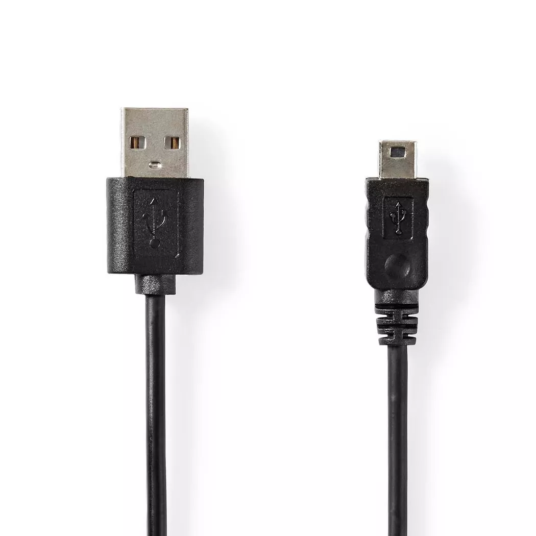 Nedis – USB-Kabel | USB 2.0 USB-A Hane Mini 5-Pin 480 Mbps Nickelplaterad 2,00 m Rund PVC Svart Etikett, One Size