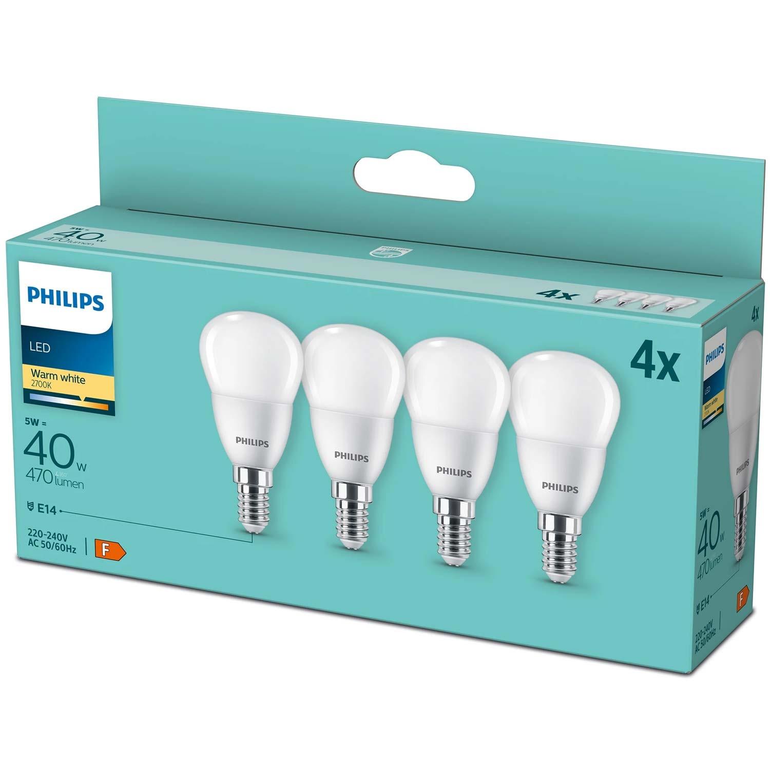 PHILIPS Confezione da 4 LED E14 Globo P45 5W (40W) Frost 470lm  