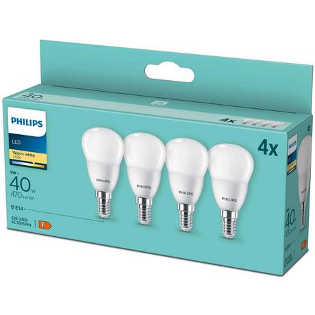 PHILIPS Confezione da 4 LED E14 Globo P45 5W (40W) Frost 470lm  