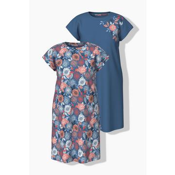 Lot de 2 grands t-shirts, imprimé à fleurs, col rond et manches courtes