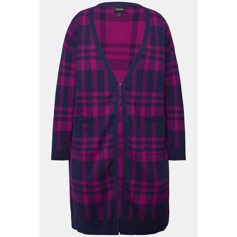 Ulla Popken Cardigan Aperto Oversize a Quadri  