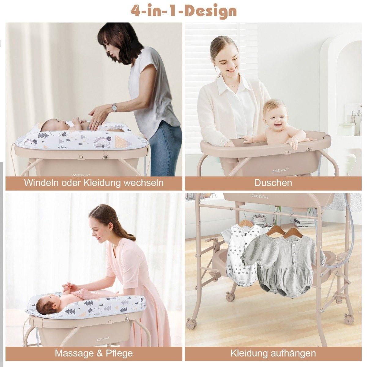 B2X  Baby Wickeltisch mit Badewanne Tragbare Wickelkommode mit PVC-Auflage 86 x 50 x 100 cm Beige 