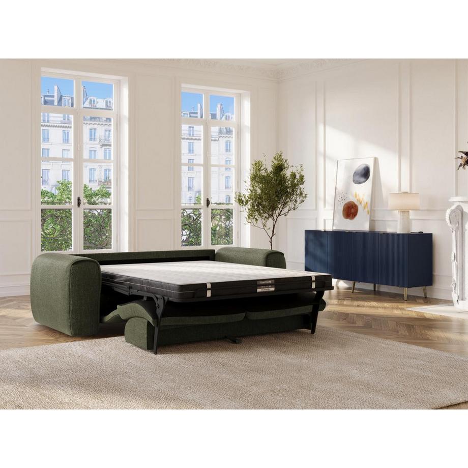 Vente-unique Canapé 3 places convertible express en tissu texturé vert POGNIA  