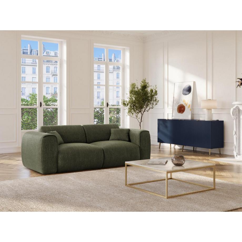 Vente-unique Canapé 3 places convertible express en tissu texturé vert POGNIA  