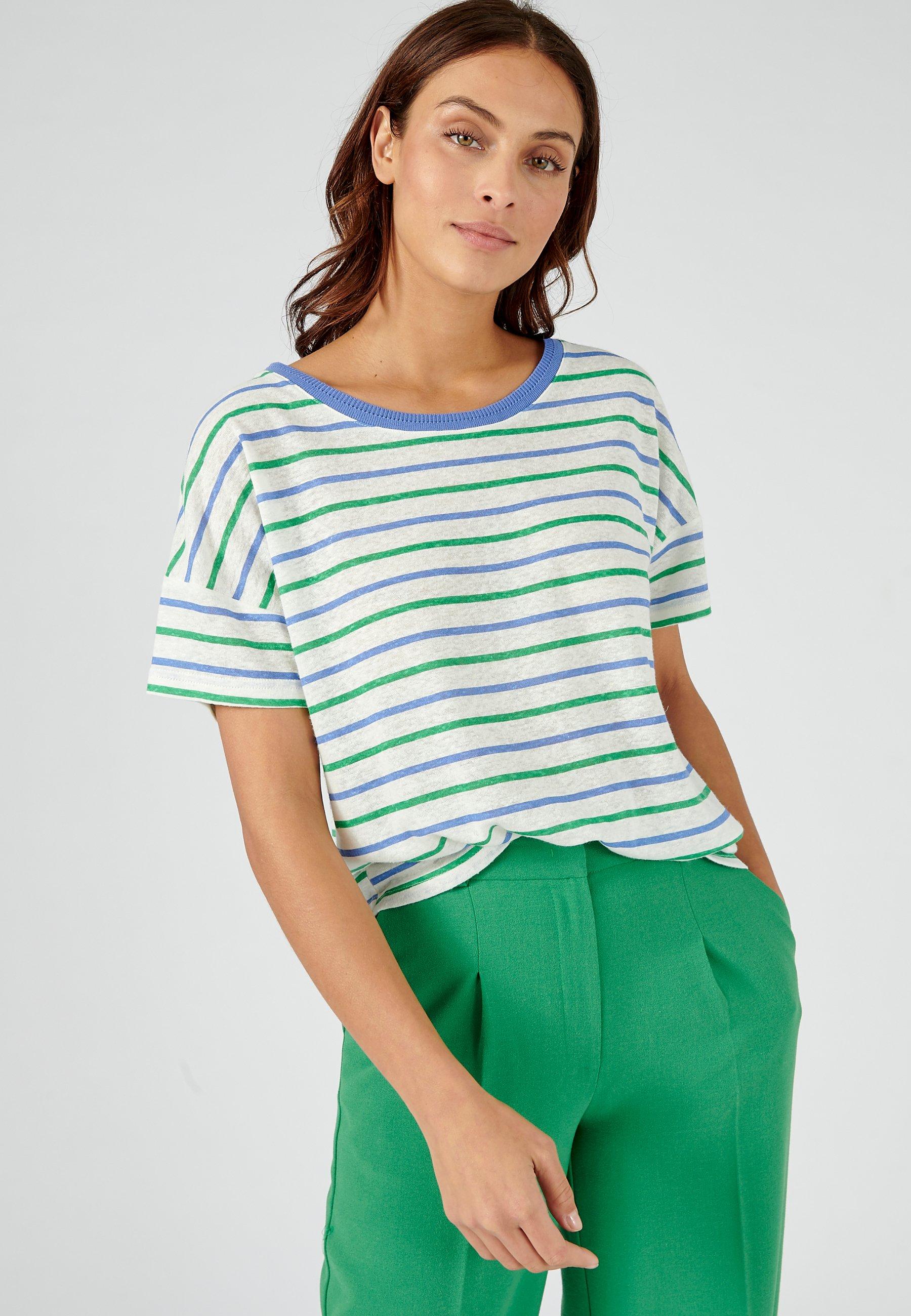 Image of Gestreiftes T-shirt Mit Hauptanteil Leinen*. Damen Blau 42/44