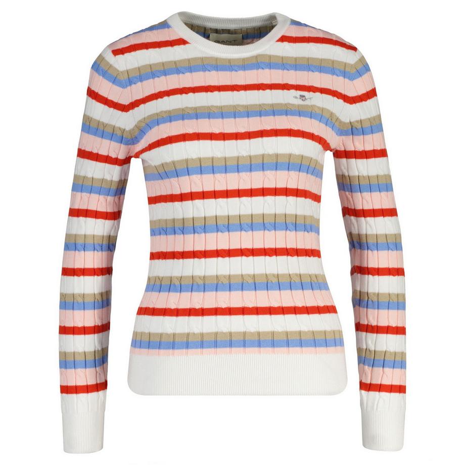 Pull en tricot  Conforme à la silhouette-STRETCH COTTON CABLE STRIPE C-NECK