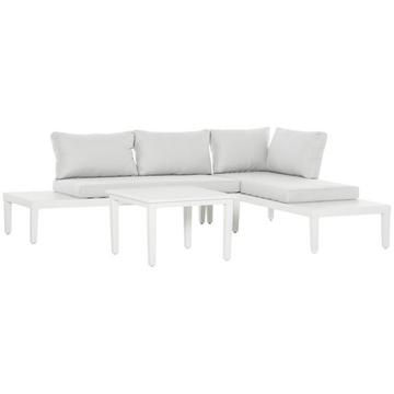 Set Di Mobili Da Giardino Da 3 Pezzi Con Tavolino, Set Di Mobili Da Balcone, Divano Con Cuscini, Forma A L, Alluminio Da Esterno, Bianco Crema