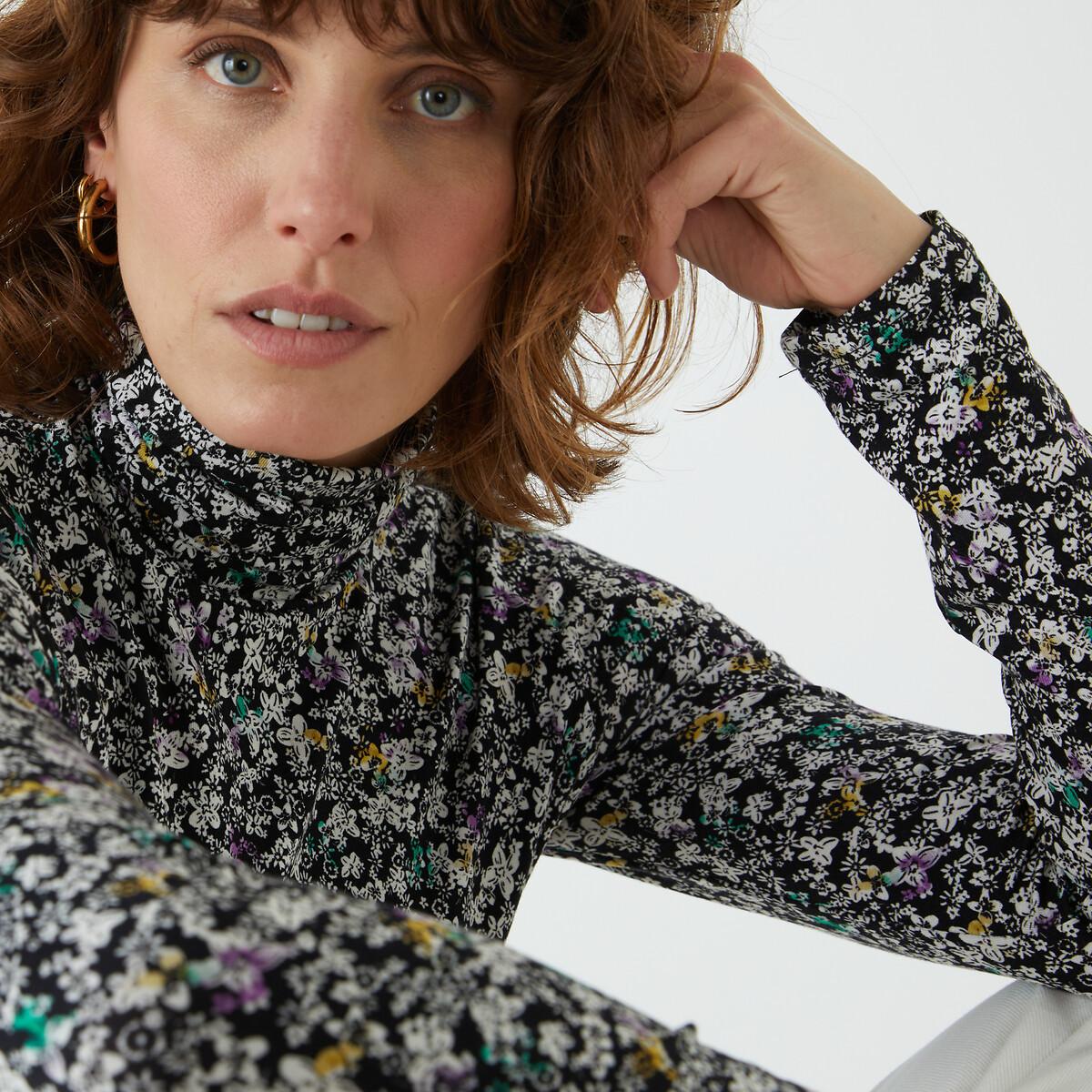 Image of Rollkragenshirt Mit Blumenmuster Damen Schwarz M