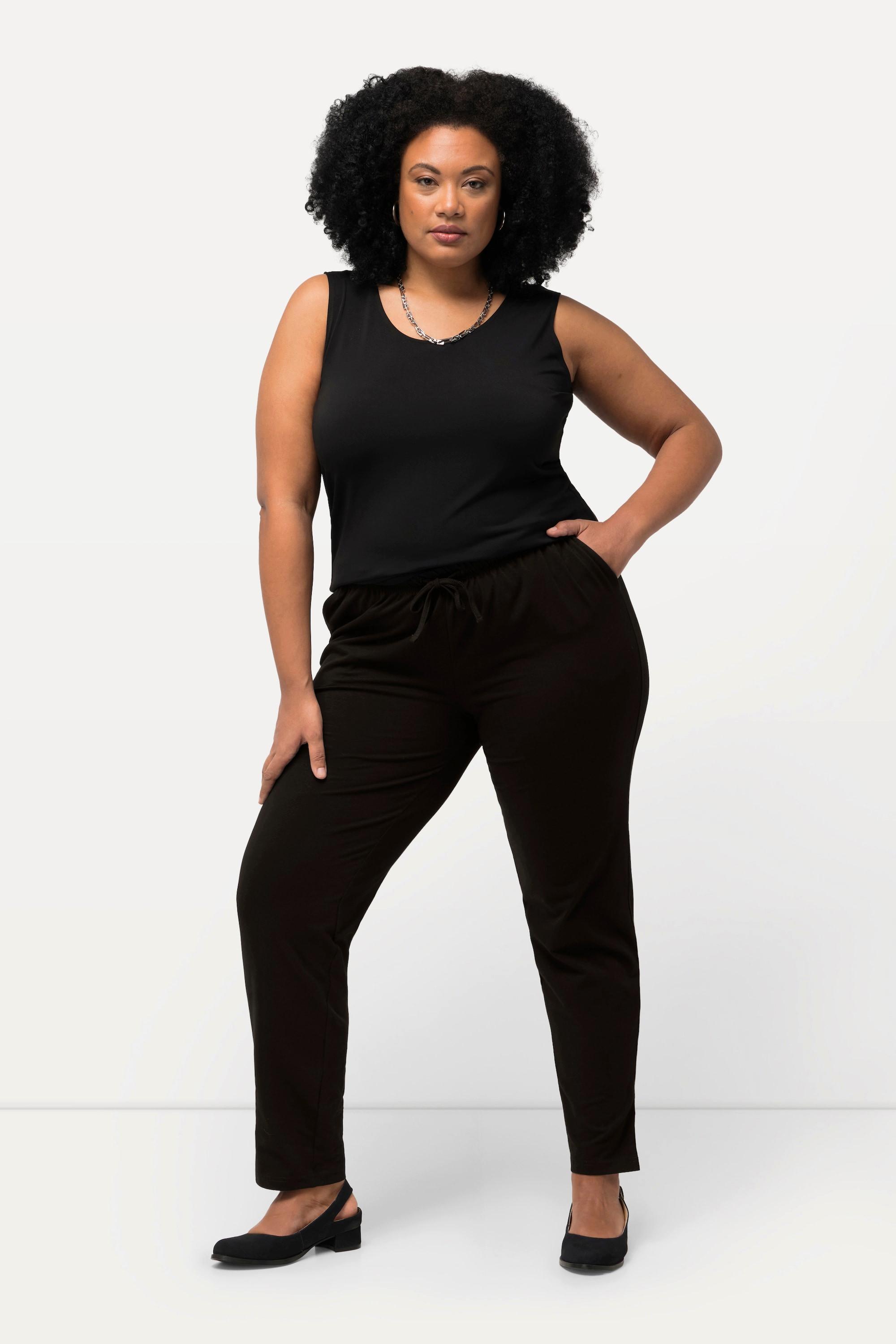 Ulla Popken  Pantalon Slim Fit à taille élastique. Bas de jambe légèrement fendu noir 