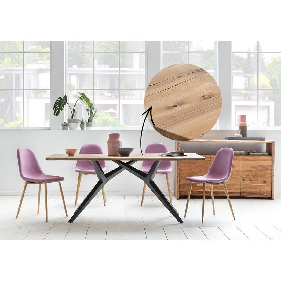mutoni Table 180x100 cm - chêne sauvage huilé naturel - métal noir antique  
