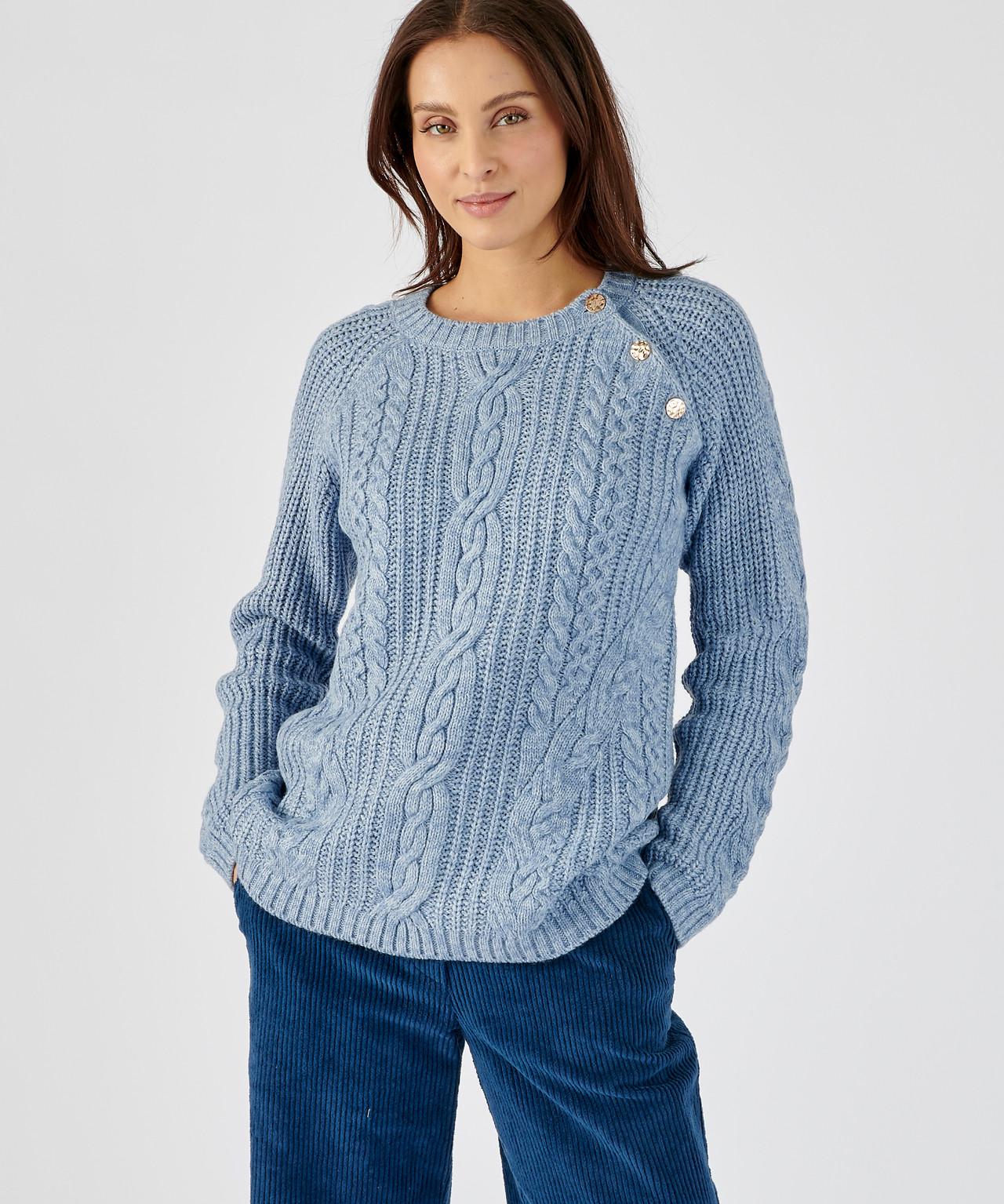 Image of Pullover Im Irischen Stil Mit Thermolactyl, Zopfmuster Und Perlstrick. Damen Blau 46/48
