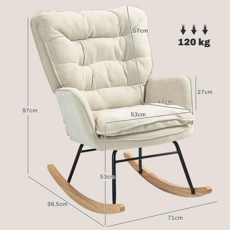 Northio Chaise à bascule, fauteuil, chaise d'allaitement aspect chenille, chaise à bascule jusqu'à 120 kg de capacité de charge pour chambre à coucher, salon, beige  