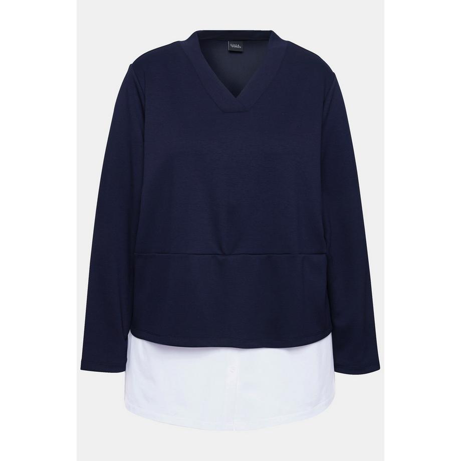 Ulla Popken Felpa Inserto Blusa Scollo a V Maniche Lunghe  