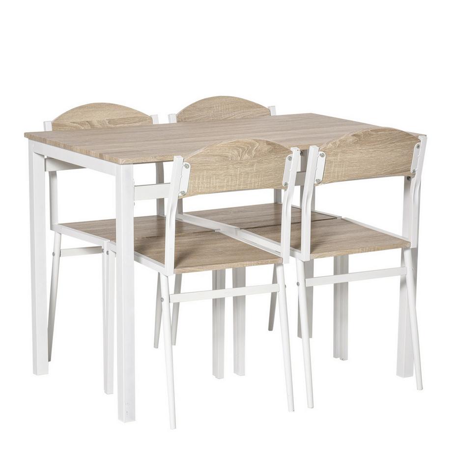 Northio  Essgruppe 5-Teilig Esstisch Set Mit Holzmaserung Mdf + Metall, Grau + Weiß, 1 Tisch + 4 Stühle 