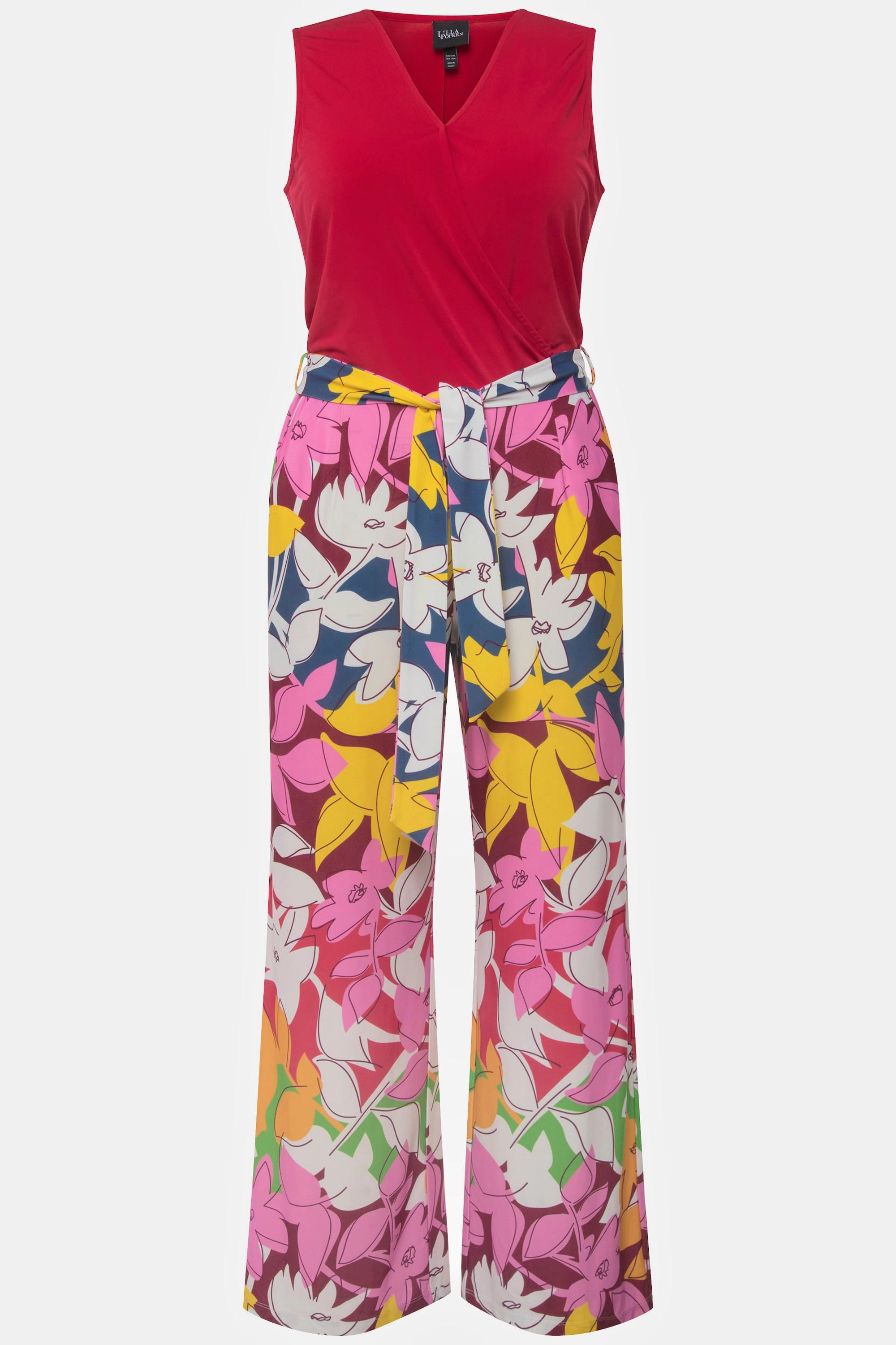 Ulla Popken Jersey Overall Weites Bein Gürtel V-Ausschnitt Ärmellos  