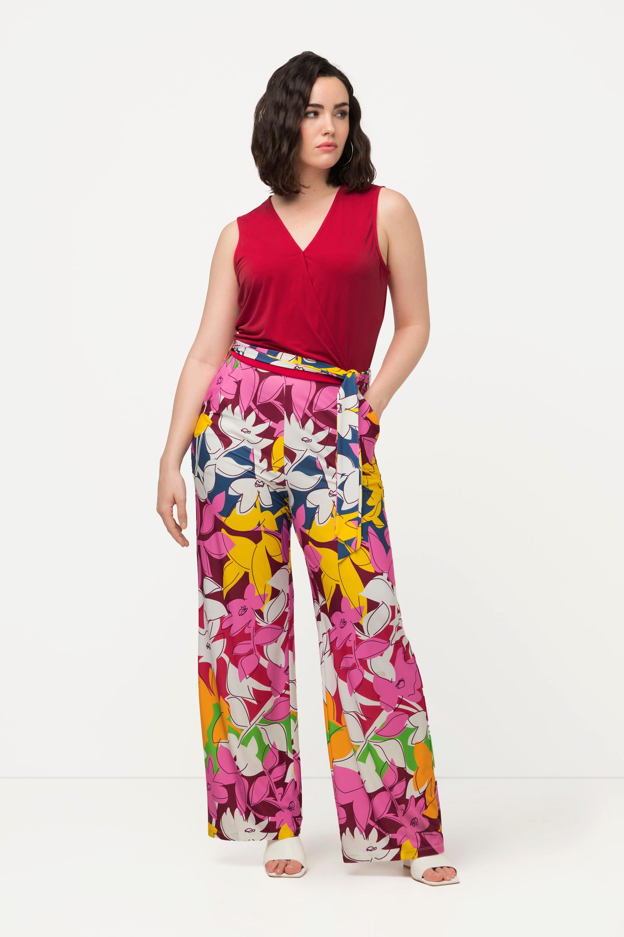 Ulla Popken Jersey Overall Weites Bein Gürtel V-Ausschnitt Ärmellos  