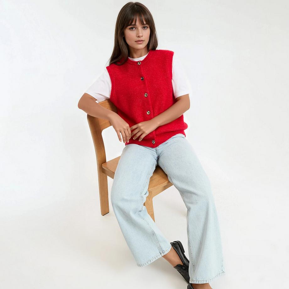 La Redoute Collections Cardigan Senza Maniche in Maglia Grossa Abbottonato Girocollo  