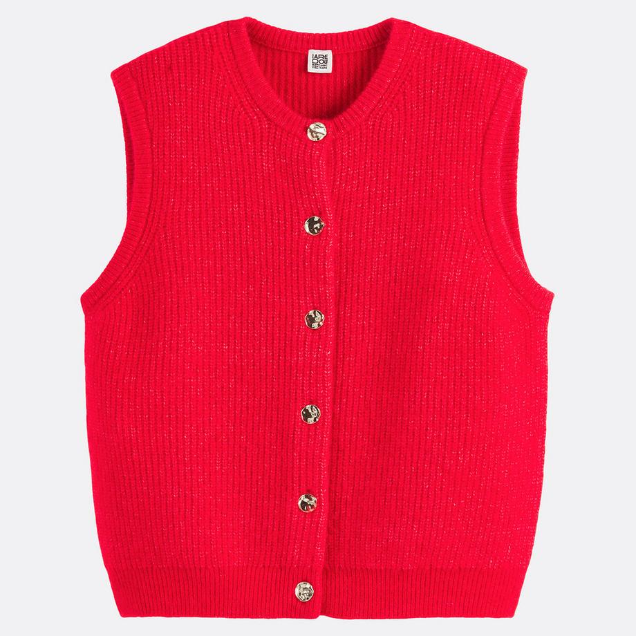 La Redoute Collections Cardigan Senza Maniche in Maglia Grossa Abbottonato Girocollo  