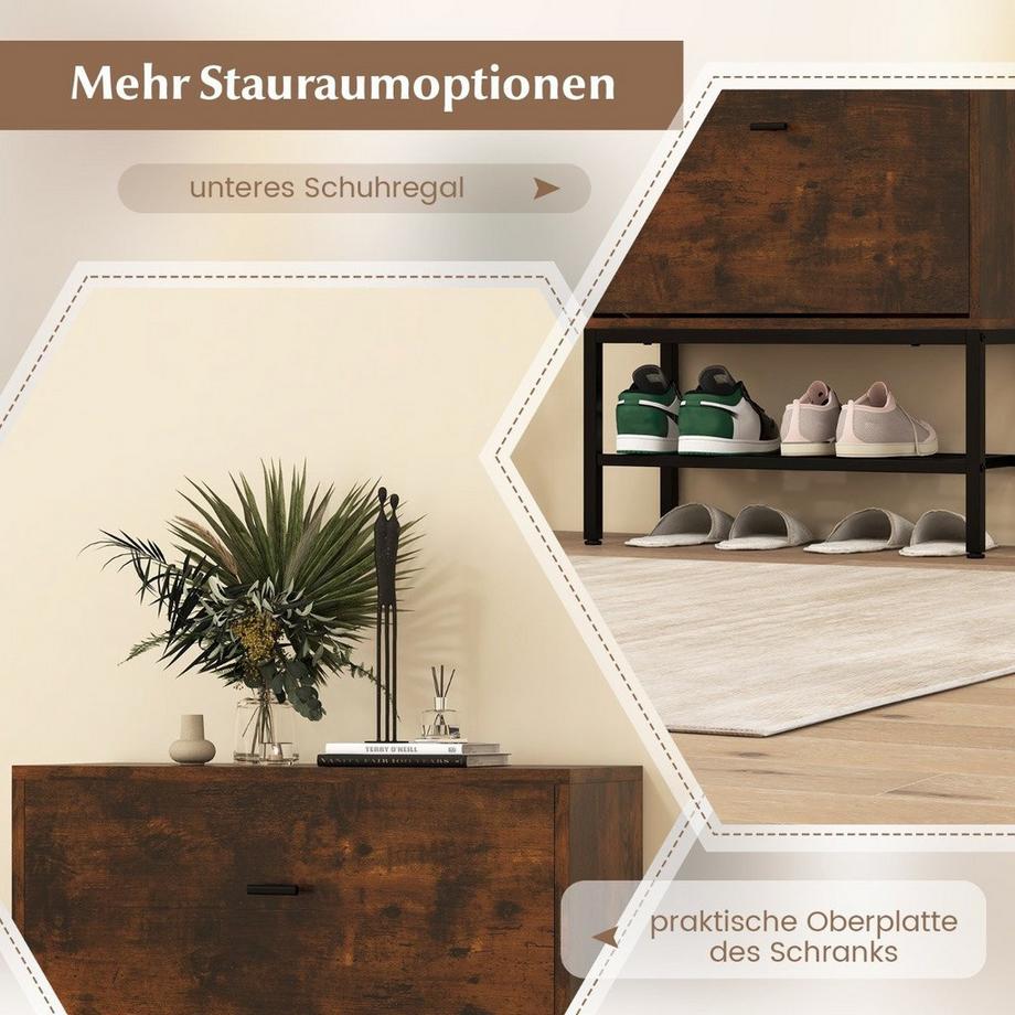 Northix Scarpiera con 2 ribalte & 4 ripiani e; Scarpiera ribaltabile a scaffale aperto marrone rustico  