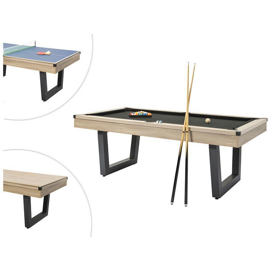 Vente-unique  Multifunktionstisch - Billard & Tischtennis - 213,4 x 111,8 x 78,5 cm - Holzfarben hell & Schwarz - MELIAN 